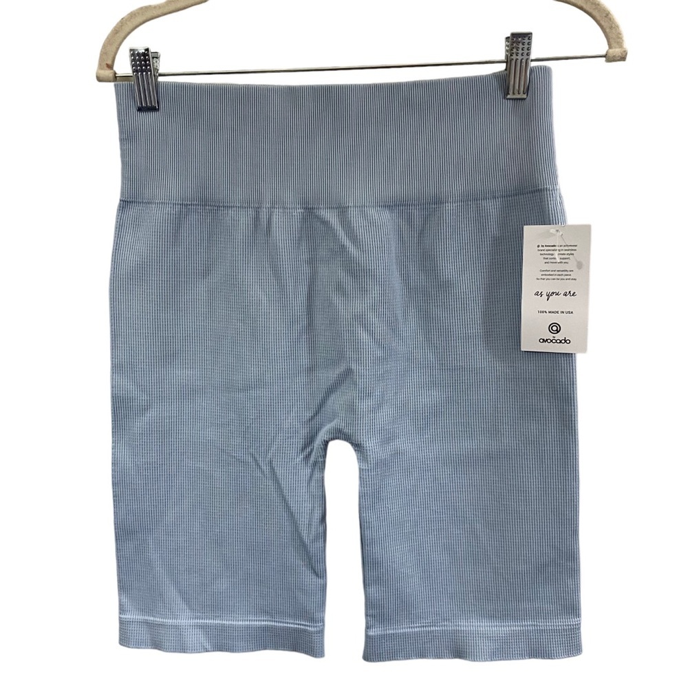 Avocado Seamless High Rise Ribbed Bike Shorts Blue Stretch Nylon Spandex Sz M/L